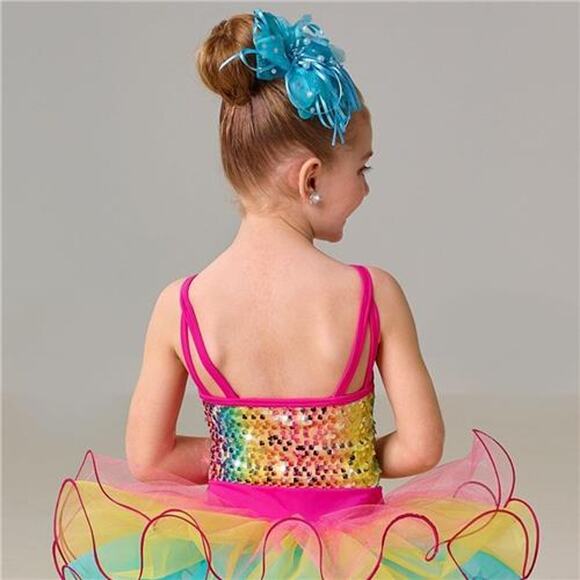 Dance Costume Curtain Call E2179 Medium Child Pink Colorful Tutu Jazz Sequin - Picture 2 of 2